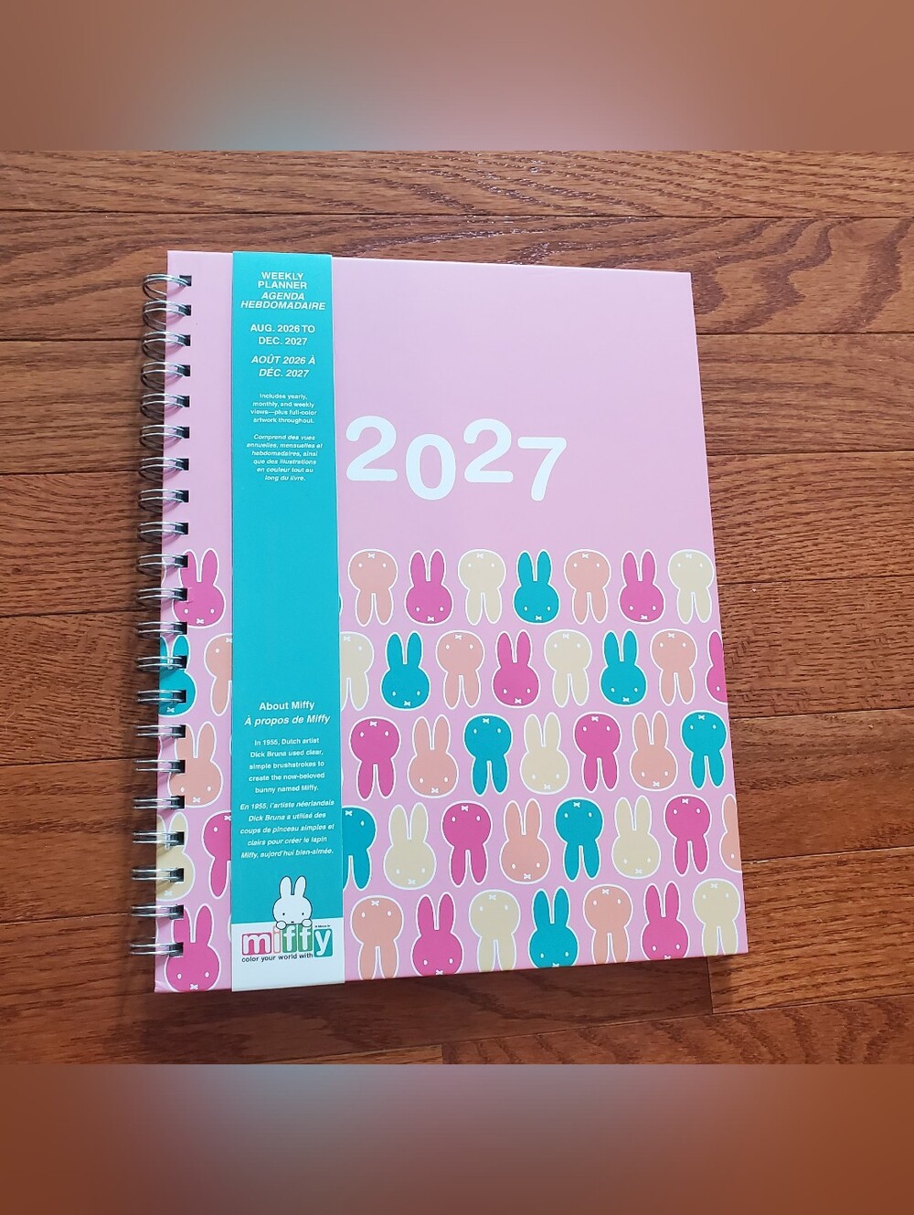 Miffy Pink Blue Bunny Spiral Planner Aug. '26- Dec '27